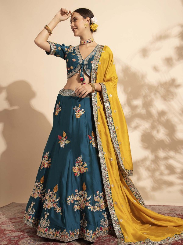 Peacock Blue Premium Organza Readymade Lehenga Choli